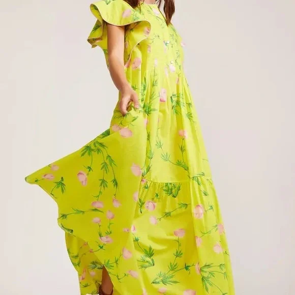 Cynthia Rowley Yellow Pink Maxi Sundress Wedding Guest - Picture 2 of 6